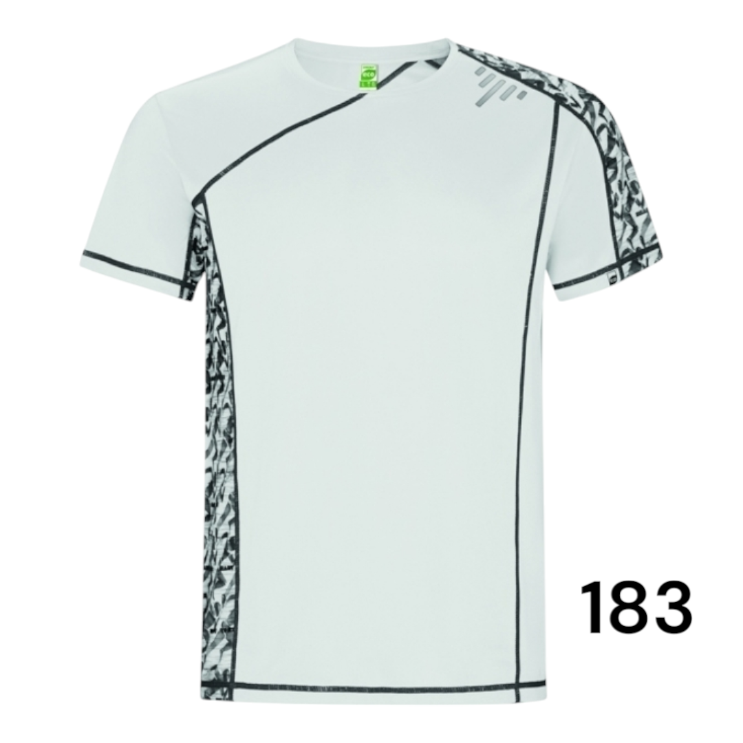 Ref. 0426 - Sochi - T-shirt técnica de manga raglan com encaixes estampados