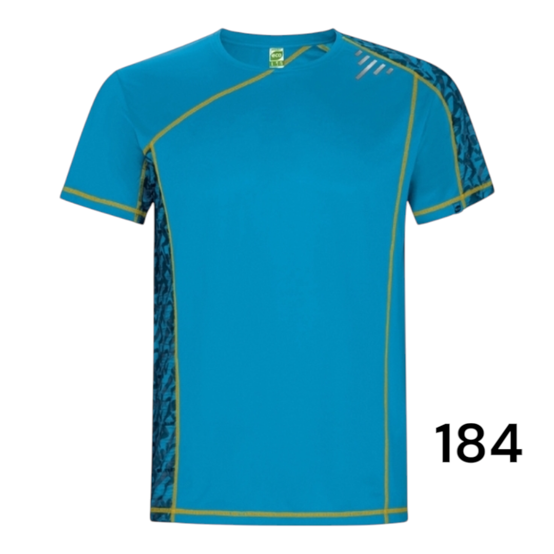 Ref. 0426 - Sochi - T-shirt técnica de manga raglan com encaixes estampados