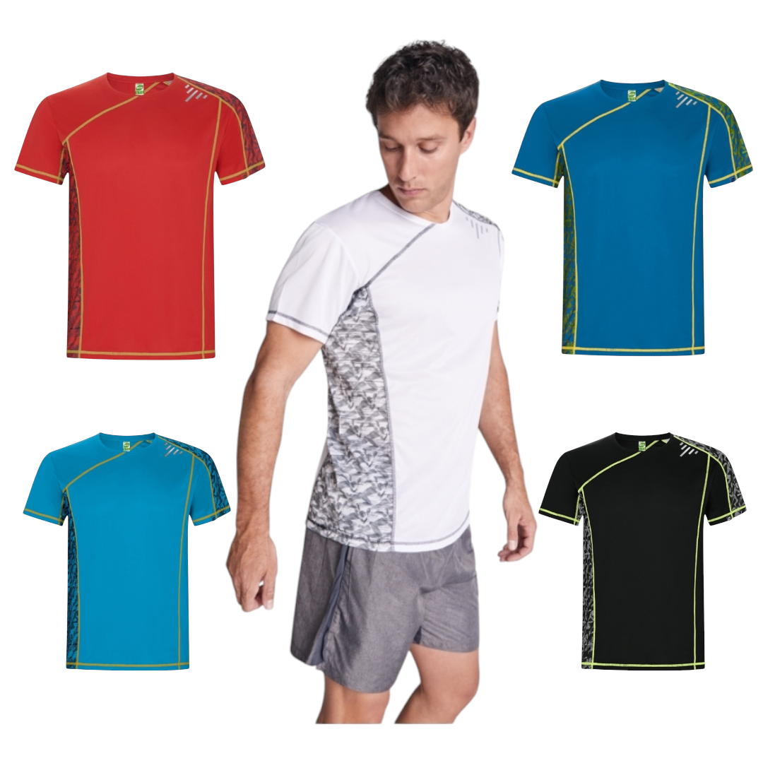 Ref. 0426 - Sochi - T-shirt técnica de manga raglan com encaixes estampados