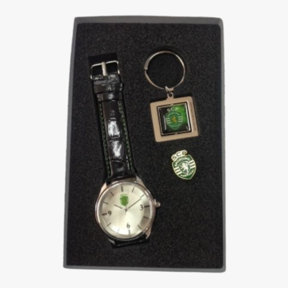 Sporting - Conjunto relógio + porta chaves + pin