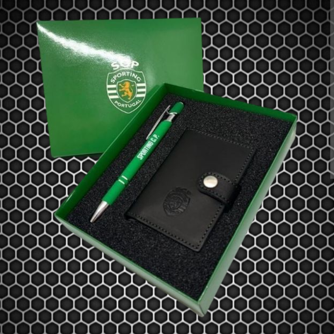 Sporting - Conjunto porta cartões em pele + caneta