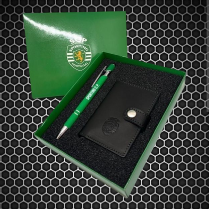 Sporting - Conjunto porta cartões em pele + caneta