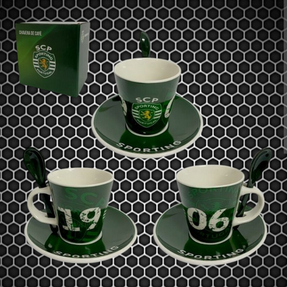 Sporting - Conjunto chávena com colher e pires café