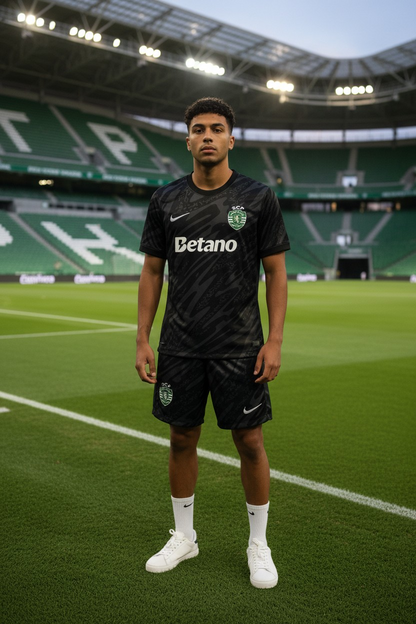 Sporting - Kit criança e adulto guarda-redes preto 25/26 - Caixa e Saco Sporting incluídos