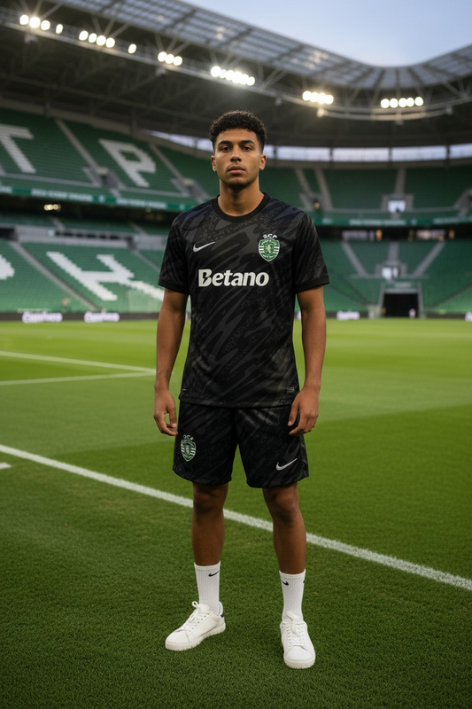 Sporting - Kit criança e adulto guarda-redes preto 25/26 - Caixa e Saco Sporting incluídos