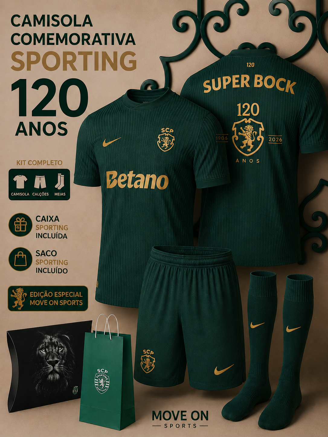 Sporting - Kit criança e adulto - Comemorativa 120 anos. Edição Especial Exclusiva Move On Sports