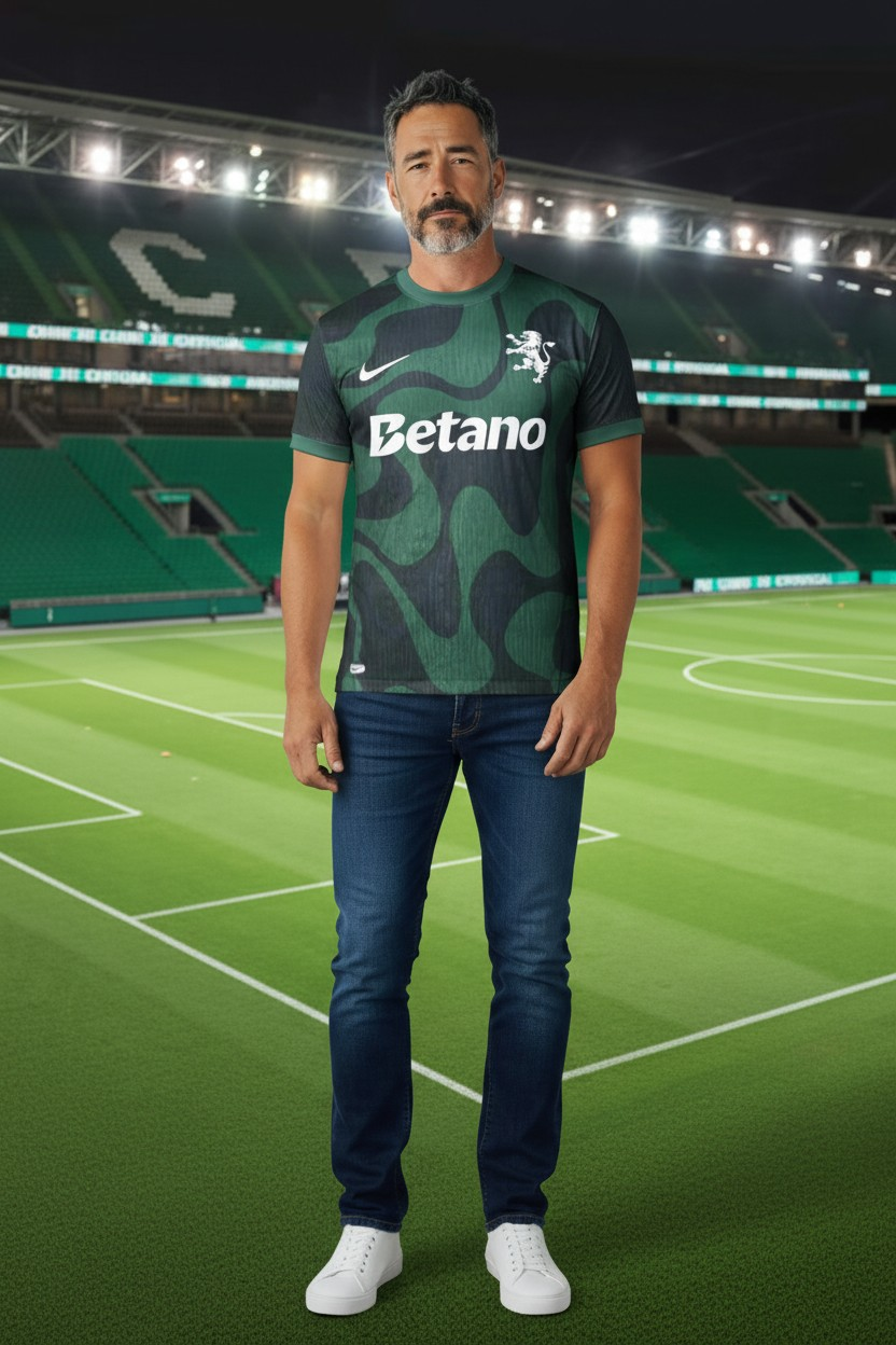 Sporting - Camisola alternativa preta 25/26 - VERSÃO JOGADOR (LER DESCRIÇÃO)