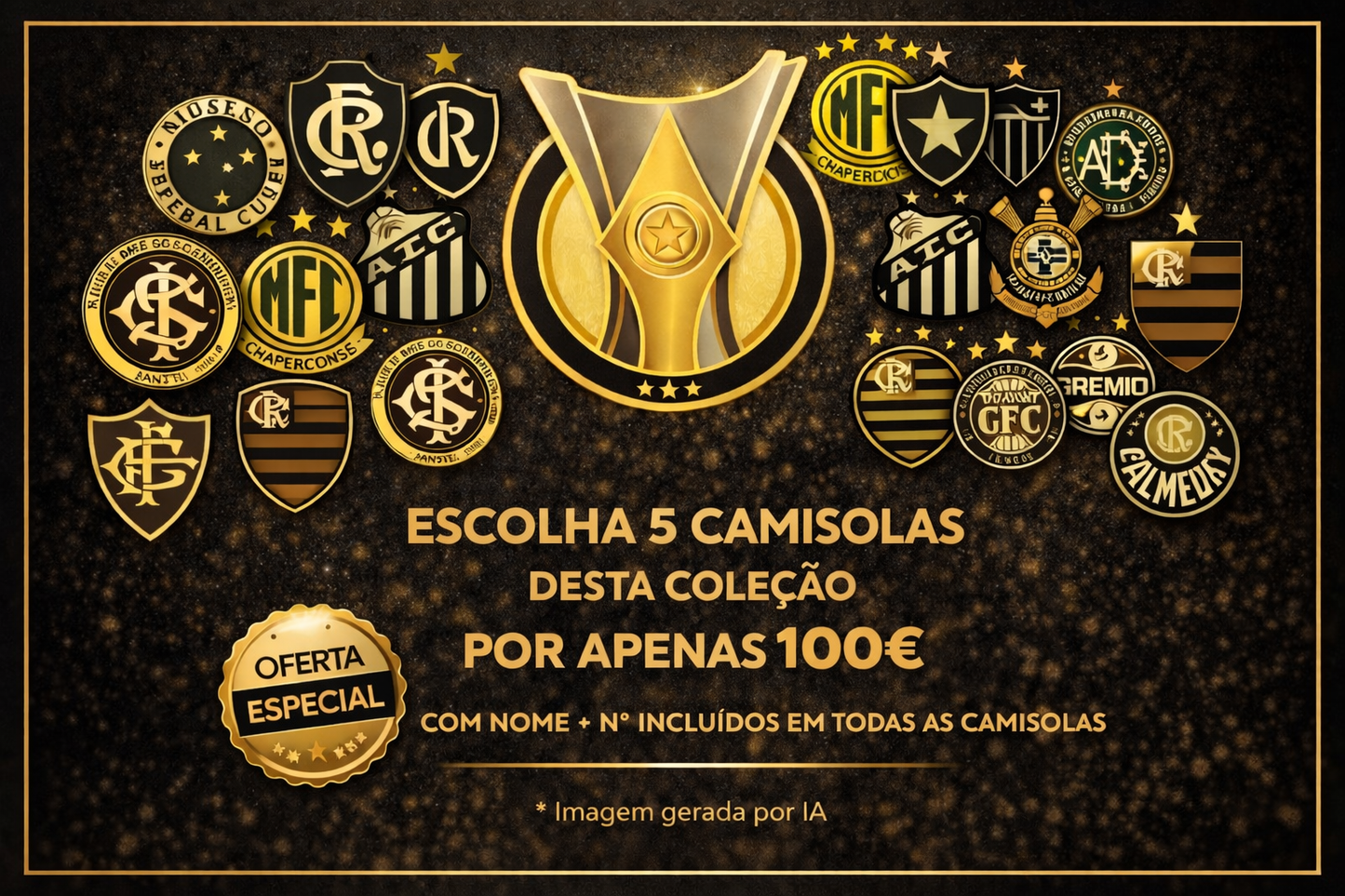 Pack Premium Brasileirão – 5 Camisolas por 100€ (Nome + Número Incluídos)