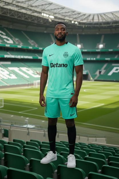 Sporting - Kit criança e adulto 3° equipamento 25/26 - Caixa e Saco Sporting incluídos