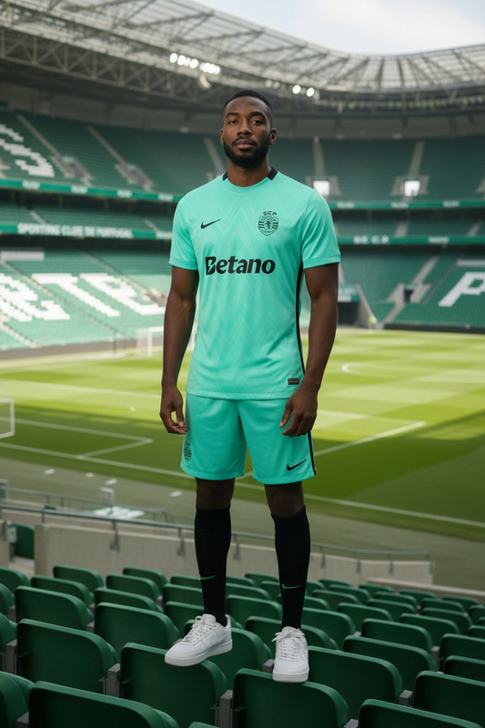 Sporting - Kit criança e adulto 3° equipamento 25/26 - Caixa e Saco Sporting incluídos