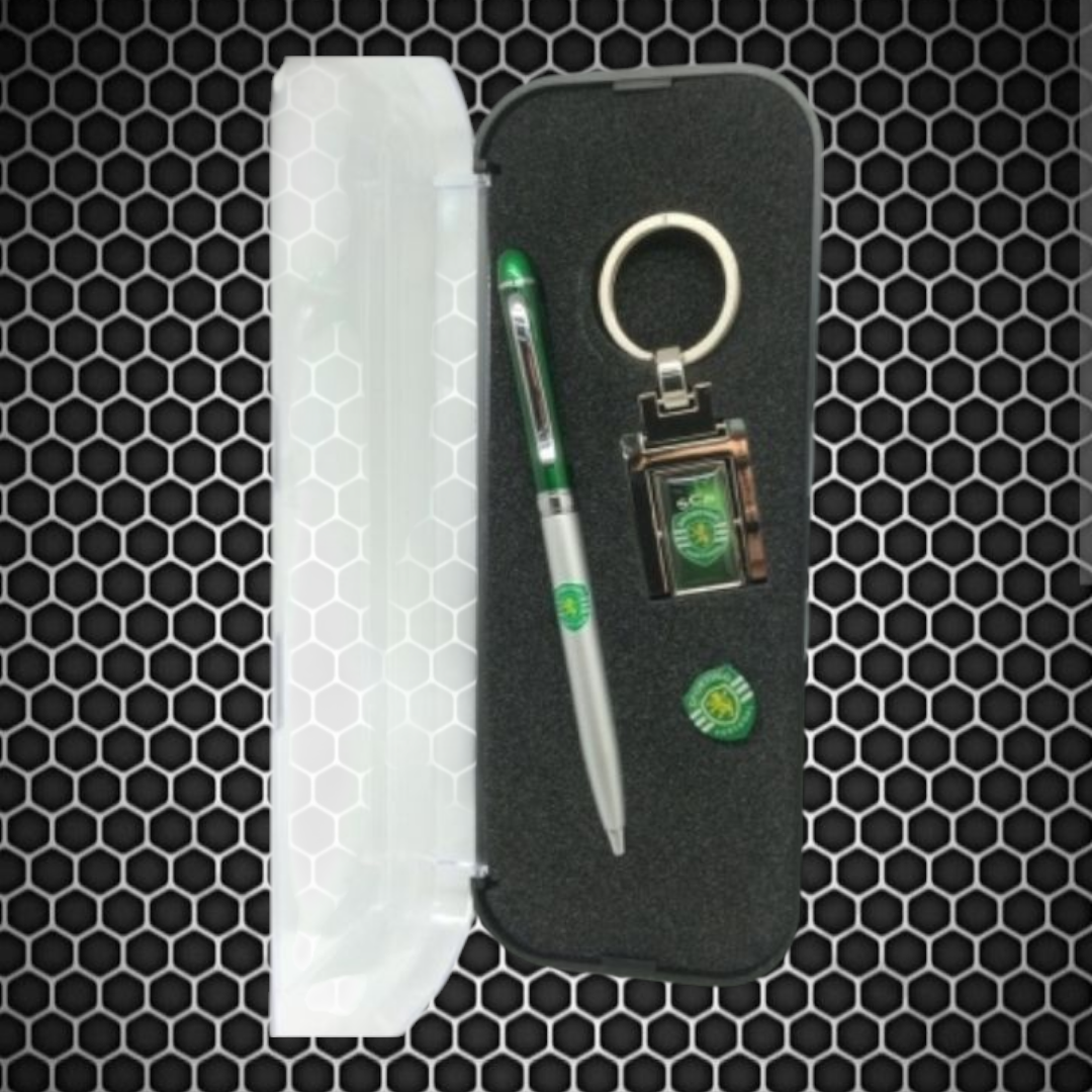 Sporting - Conjunto esferográfica + porta chaves + pin
