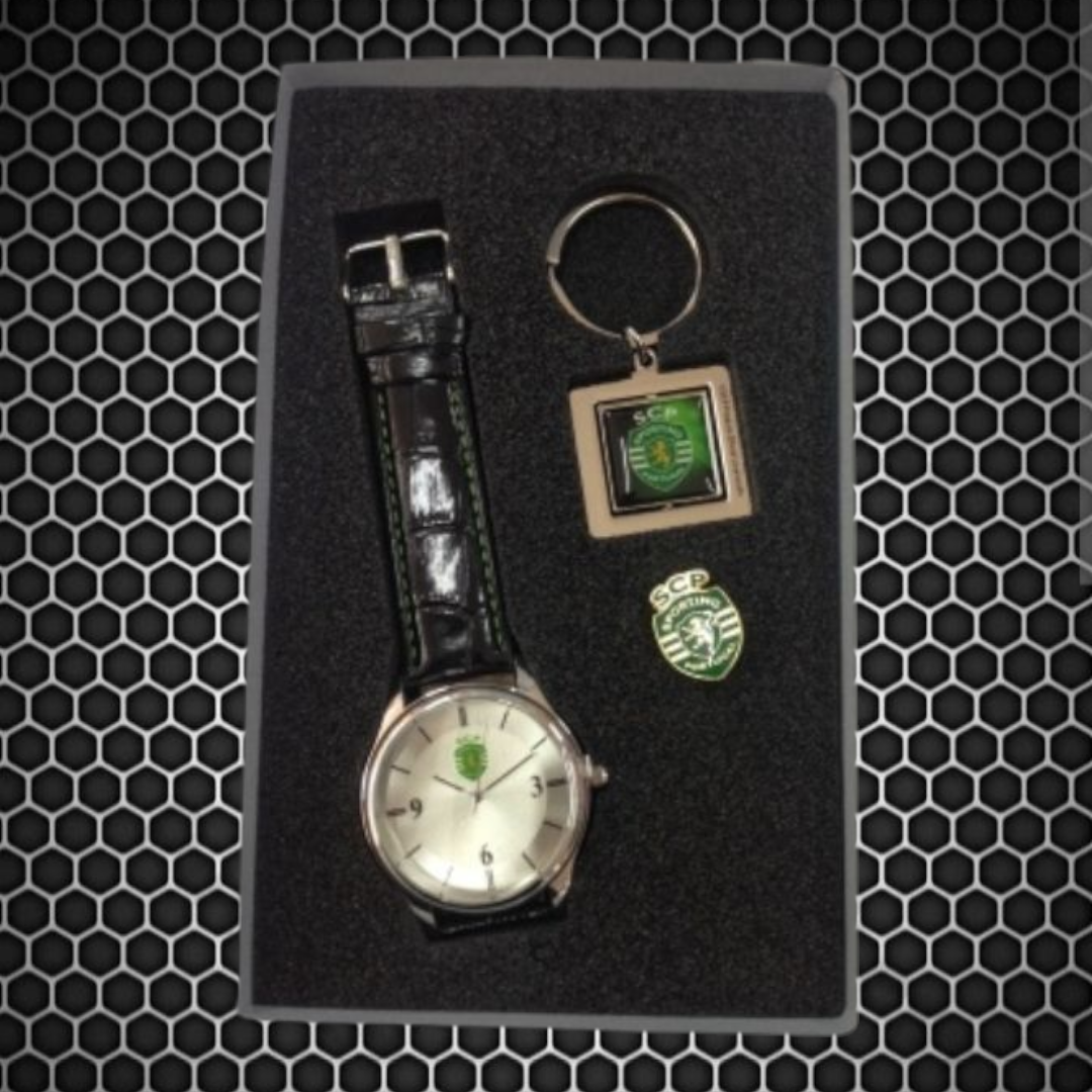 Sporting - Conjunto relógio + porta chaves + pin