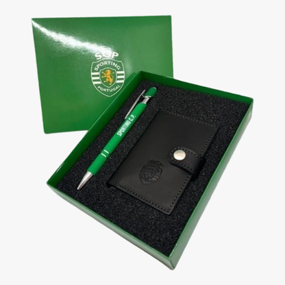 Sporting - Conjunto porta cartões em pele + caneta